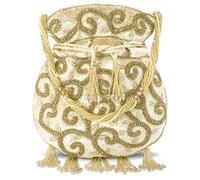 Aheli Potli Bags for Women Evening Bag Clutch Ethnic Bride Purse with Drawstring (P64), Golden 1