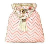 Aheli Potli Bags for Women Evening Bag Clutch Ethnic Bride Purse with Drawstring, Peach 4