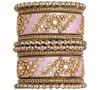 Aheli Traditional Wedding Designer Silk Thread Faux Stone Studded Bridal Bangle Set Chuda Indian Ethnic Bollywood Fashion Jewelry for Women Light Pink