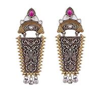 Aheli Tribal Oxidized Danglers Studded with Pink Stone Indian Bohemian Vintage Ethnic Bohemian Fashion Jewellery for Women
