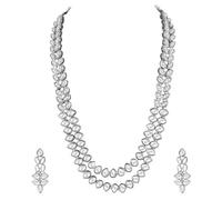 Aheli Wedding Wear Kundan Beaded Choker Necklace Earrings with Maang Tikka Indian Jewelry for Women White