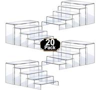 Aheroi Acrylic Risers, 20 Pcs 4 Set Display Stands, Clear Rectangular Risers for Decor, Cupcake Funko, Shoe Display (1-3-4-5-6IN)