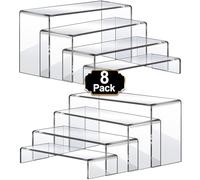 Aheroi Large Acrylic Risers, 8 Pcs 2 Set(7”L~8”L~9”L) Acrylic Display Set Rectangular Stands Shelf Clear Display Risers for Decor, Cake Shelves Retail Shoe Showcase