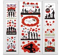 AhfuLife 10 Sheets Remembrance Day Window Stickers, Lest We Forget Window Stickers for 11th November Remembrance Day Double Side Poppy Window Clings for Window Mirror Glass Decorations