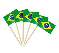 AhfuLife 100/200pcs Brazil Toothpick Flags Cake Toppers, Brazilian Cocktail Stick Flag for Sandwich Food Cupcake Toppers Tableware World Cup Party Supplies Pub Royal Event Decor (200 Pcs)