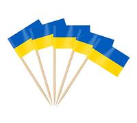 AhfuLife 100/200pcs Ukraine Toothpick Flags, Ukrainian Cocktail Stick Flag for National Day Sandwich Food Cupcake Toppers Tableware World Cup Party Supplies Pub Royal Event Decor (200 Pcs)