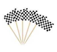 AhfuLife 100pcs Black and White Checkered Toothpick Flags Cake Toppers, Mini Racing Flag for Race Car Party, Race Car Birthday Decorations, Pub Club Festival Business Party Sport Events Decor