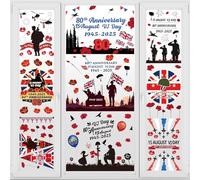 AhfuLife 104 Pcs VJ Day Window Stickers for 80th Anniversary 2025 Decorations, 9 Sheets 80 Years VJ Day Stickers Party Decorations for 80 Years Victory in Japan WW2 1945-2025 Decor