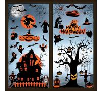 AhfuLife 114Pcs Halloween Window Stickers, 9 Sheets Reusable Halloween Window Clings Removable Stickers for Kids Home Window Indoor Party Decorations (Castle)