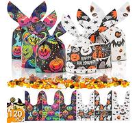 AhfuLife 120PCS Halloween Sweets Candy Bags for Trick or Treating, Halloween Treat Bags Sweets Biscuit Gift Bags for Kids Party Supplies (6 Patterns)
