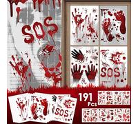 AhfuLife 191PCS 10 Sheets Large Halloween Scary Decorations Window Stickers 37 x 29cm & 10 Sheets Bloody Scar Temporary Tattoo, Bloody Handprint Footprint Scar Tattoo Stickers for Halloween Party