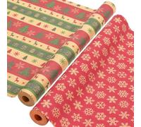 AhfuLife 2 Rolls Christmas Wrapping Paper for Gift, 43cm x 15M Xmas Wrapping Paper Rolls Recyclable Kraft Paper for Christmas Boxes Wrap Birthday Festival Party Decorations
