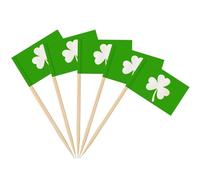 AhfuLife 200pcs Shamrock Toothpick Flags Cake Toppers for Ireland Decorations, Cocktail Stick Flag for Sandwich Food Cupcake Toppers Tableware World Cup Party Supplies Pub Royal Event Decor