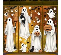 AhfuLife 4 Sheets Large Halloween Ghost Window Stickers Decorations, 32 x 90cm, Big Spooky Ghost Window Clings Double Side Reusable Decals for Halloween Home Party Indoor Decorations