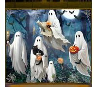 AhfuLife 4 Sheets Large Halloween Ghost Window Stickers Decorations, 43 x 90cm, Big Spooky Ghost Window Clings Double Side Reusable Decals for Halloween Home Bar Shop Street Party Decorations