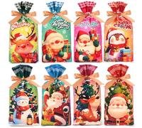Ahfulife 48Pcs Christmas Candy Bags, 8 Style XMAS Drawstring Candy Bags Merry Christmas Sweets Treat Bags, Treat Gift Bags Sweets Biscuit Xmas Party Gift Supplies for Kids Home Party Decorations