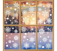 AhfuLife Christmas Window Stickers, 152 Pcs Reusable Snowflake Window Clings for Xmas Party Decorations, Double Sided Snowflake Stickers