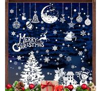 AhfuLife Christmas Window Stickers, 202 Pcs Reusable Christmas Window Clings Snowman and Christmas Tree for Christmas Decorations, Double Sided Window Stickers for Xmas Party