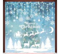 AhfuLife Christmas Window Stickers, 209 Pcs Snowflake Deer Cart Christmas Window Clings for Xmas Decorations, Double Sided Reusable Window Stickers for Xmas Party