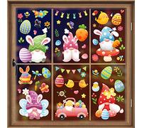 AhfuLife Easter Window Cling Stickers, 9 Sheets Easter Gnome Bunny Eggs Spring Window Clings Window Decoration for Home, Office, School Party Decoration Supplies
