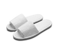 AhfuLife Echoapple 10 Pairs of Waffle Open Toe White Spa Slippers-Two Size Fit Most Men and Women for Spa, Party Guest, Hotel and Travel (White, 6/7.5 UK)