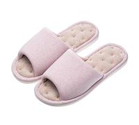 AhfuLife Echoapple Women Mens Unisex Washable Cotton Open-Toe Home Slippers Indoor Shoes Comfy Velvet Lined Memory Foam Indoor Shoes Pink (Size: 7/8 UK)