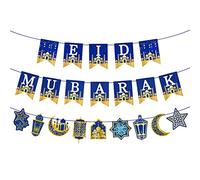 AhfuLife Eid Decorations, Eid Mubarak Decorations Banner Bunting Preassemble Eid Banner for Home, Mubarak Decorations Umrah Mubarak Party Decoration
