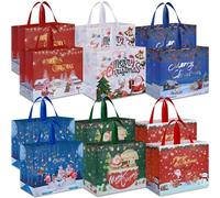 AhfuLife Extra Large Christmas Bags for Gift, 12pcs Xmas Gift Tote Bags with Handles, Reusable Multipack Non-woven Christmas Treat Shopping Bag, Xmas Party Favor Bag Decorations, 40 x 36 x 15cm