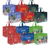 AhfuLife Extra Large Christmas Bags for Gift, 12pcs Xmas Tote Gift Bags with Handles, Reusable Multipack Non-woven Christmas Treat Shopping Bags, Xmas Party Favor Bags Decorations, 40 x 36 x 15cm