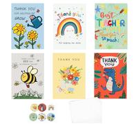 AhfuLife Teacher Thank You Cards Multipack, Non-foldable Thank You Teacher Greeting Postcards for Teaching Assistant Nursery, 6 Styles Teacher Cards with 6 Envelopes and 6 Stickers for Leaving Gift