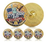 AhfuLife USA Lapel Pins for 250th Anniversary, 5 Pcs American Metal Patriotic Brooches, Round Epoxy USA Flag Badge Pins for Independence Day, Alloy Commemorative Lapel Pins for Men Women Clothes