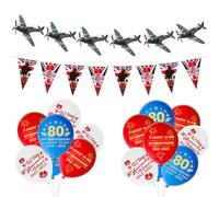 AhfuLife VJ Day Paper Banner Set for 80th Anniversary 2025 Decorations, 12Pcs 80th Anniversary VJ Day Bunting, 12Pcs Spitfire Bunting, 15Pcs VJ Day Balloons for 80 Years Victory In Japan