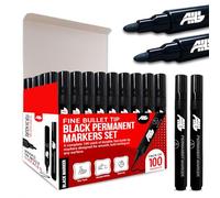 AHG 100 Pack Black Permanent Markers - Fine Bullet Tip, Quick-Drying Waterproof Ink for Plastic, Metal, Wood, Glass & Cardboard | Fade-Resistant Industrial Permanent Pens for Office, School & Home Use