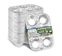 AHG 15 Pack Disposable Muffin Tins - 6-Cup Aluminum Foil Baking Pans for Muffins, Cupcakes, Mini Pies & Savory Treats - Oven Safe, Durable, Portable & Mess-Free