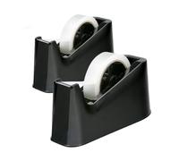 AHG 2 Black Desk Tape Dispensers with 2 Clear 24mm Tape Rolls | Heavy Duty Weighted Non-Skid Base, One-Hand Use & Sharp Cutter | Desktop Tape Dispenser for Office, School & Crafts