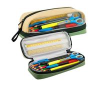 AHG 2-Pack Pencil Case Large Capacity with Compartments | Clear Window, Mesh Pocket & Elastic Slots | Aesthetic Beige Green School Pencil Pouch for Boys, Girls, Teens, Students & Office