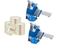 AHG 2 Tape Gun Dispensers + 3 Clear Packing Tape 48mmx66mm - Heavy Duty Parcel Tape Dispenser Set with Cutter | Strong Adhesive Transparent Packaging Tape for Moving House, Shipping, Storage,