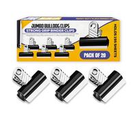 AHG 20 Pack Jumbo Bulldog Clips 70mm - Heavy Duty Black Binder Clips | Strong Grip Paper Clips for Office, School & Home | Durable Metal Crocodile Clips for Securing Documents, Files & Notes