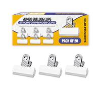 AHG 20 Pack Jumbo Bulldog Clips 70mm White - Heavy Duty Metal Binder Clips | Strong Grip Paper Clips for Office, School & Home | Durable Crocodile Clips for Securing Documents, Files & Notes