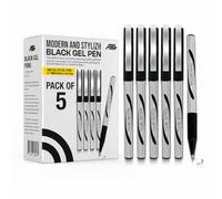 AHG 5 Pack Black Gel Pens - Smooth Writing 0.7mm Fine Tip Rollerball Pens, Quick-Dry No Smear No Bleed Ink for School, Office, Journaling, Exams & Daily Writing Tasks