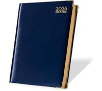 AHG A4 2026 Day a Page Diary - Blue Hardback Planner with Gilt Edges, Full Page Per Day, UK Holidays, Religious Dates & Conversion Charts - Organiser for Office, School & Home