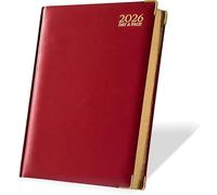 AHG A4 2026 Day a Page Red Diary - Hardback Planner with Gilt Edges, UK Holidays, Religious Dates & Global Conversion Charts - Professional Organiser for Office, School & Home