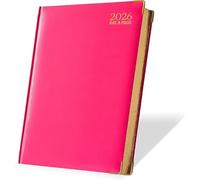 AHG A4 2026 Day to Page Pink Diary - Hardback Daily Planner with Gilt Edges - One Page per Day Appointment Book with UK Holidays, Moon Phases, Religious Dates & International Info