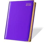 AHG A4 2026 Day to Page Purple Diary - Hardback Daily Planner with Gilt Edges - One Page per Day Appointment Book with UK Holidays, Religious Dates, Moon Phases & International Info