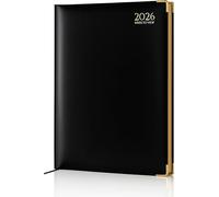 AHG A4 2026 Week to View Black Diary - Hardback Planner with Gilt Edges, UK Holidays, Moon Phases, Global Reference Pages & Organizer Sections - Professional Weekly Diary for Office, School & Home