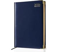 AHG A4 2026 Week to View Blue Diary - Hardback Planner with Gilt Edges, UK Holidays, Religious Dates & Global Conversion Charts - Professional Weekly Organiser for Office, School & Home