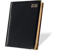 AHG A5 2026 Day a Page Black Diary - Hardback Planner with Gilt Edges, UK Holidays, Religious Dates & Conversion Charts - Compact Daily Organiser for Office, School & Home