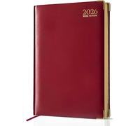 AHG A5 2026 Day a Page Red Diary - Hardback Daily Planner with Gilt Edges, UK Holidays, Religious Dates & Global Reference Pages - Compact Organiser for School, Office & Home