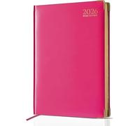 AHG A5 2026 Day to Page Pink Diary - Hardback Daily Planner with Gilt Edges - One Page per Day Appointment Book with UK Holidays, Moon Phases, Religious Dates & International Info