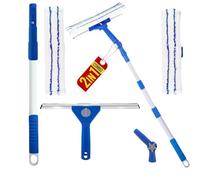 AHG All-Purpose Window Cleaning Kit - 2-in-1 Telescopic Window Cleaner Set with 85-150cm Extendable Handle, 30cm Rubber Squeegee & Microfiber Scrubber Pads for Glass, Mirrors, Tiles & Outdoor Use